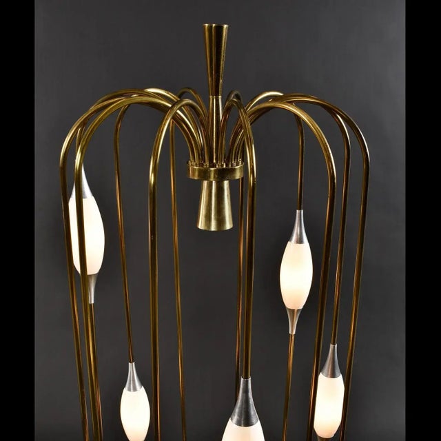 Brass Mid-Century Modern Lightolier Gold Colored Brass Waterfall Raindrop Bird Cage Lamp For Sale - Image 8 of 11