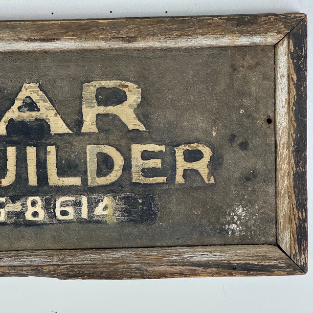 Vintage Hand Painted Metal/Wood "Carpenter & Builder" Trade Sign, Circa 1920 For Sale - Image 4 of 11