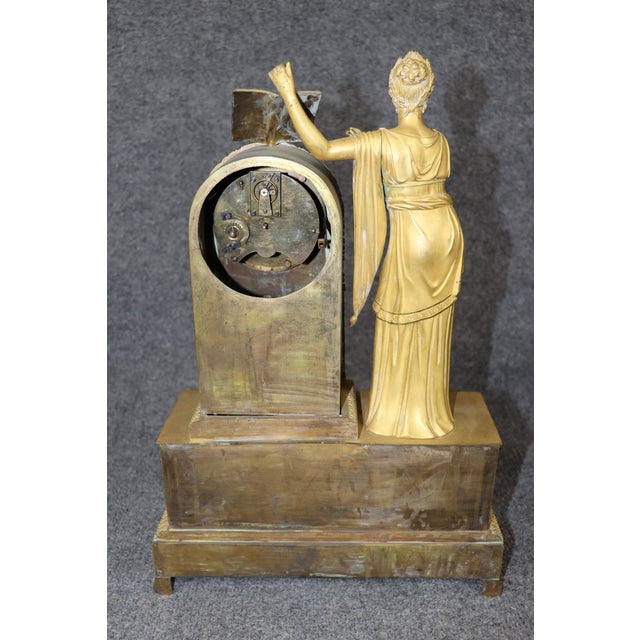 Fine French Empire Style Figural Maiden Solid Bronze Mantel Clock 1900s Era For Sale - Image 11 of 15