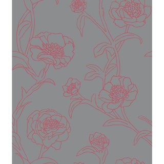 Tempaper Peonies in Rouge & Grey Wallpaper For Sale