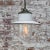 Vintage Industrial White Enamel, Brass, Porcelain & Clear Glass Pendant Light For Sale - Image 4 of 6