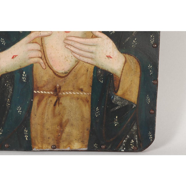 Sacred Heart of Jesus, Oil on Tin Over Panel, 19th Century For Sale - Image 9 of 12