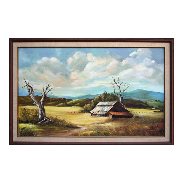 1970s Vintage California Gold Country Landscape With Barn by N. McCarroll For Sale
