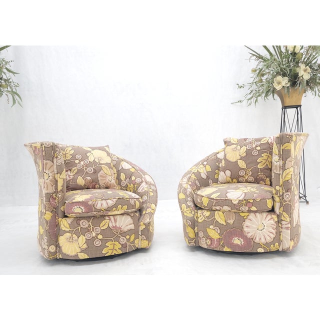 Pair Mid Century Modern Nautilus Lounge Fire Side Chairs Abstract Print Pattern For Sale - Image 15 of 15