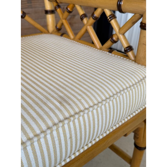 Pair of Vintage Coastal Faux Bamboo Rattan Lattice Armchairs by French Heritage For Sale In Naples, FL - Image 6 of 12