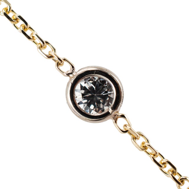 Metal Ladies 14k Yellow Gold 0.45ctw Round Diamond by the Yard Station Chain Necklace For Sale - Image 7 of 8
