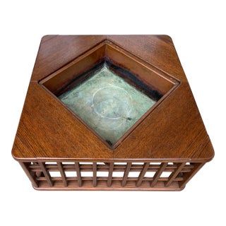 Mid-Century Oak Planter With Copper Insert 24 Inches Square For Sale