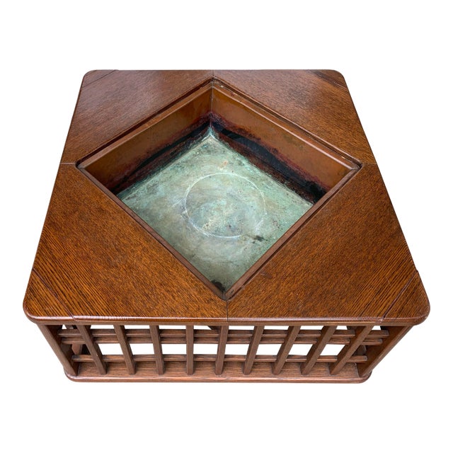Mid-Century Oak Planter With Copper Insert 24 Inches Square For Sale