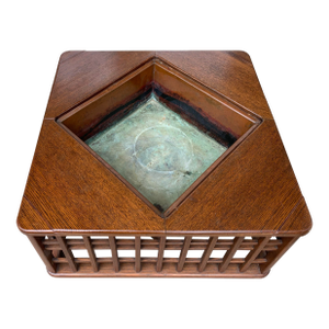 Mid-Century Oak Planter With Copper Insert 24 Inches Square