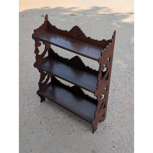 Late 19th Century Victorian Mahogany Fretwork Three-Tier Wall Hanging Display Shelves, Circa 1880 For Sale - Image 5 of 10