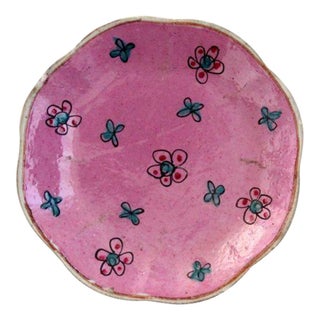 Vintage Hand Painted Pink Dish For Sale