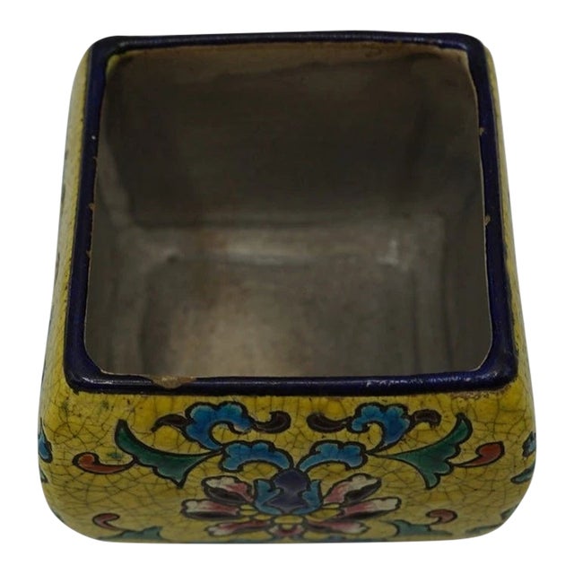 Antique Japanese Satsuma Square Footed Pot Crackle Glaze Floral Enamel c.1900 For Sale