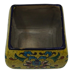 Antique Japanese Satsuma Square Footed Pot Crackle Glaze Floral Enamel c.1900