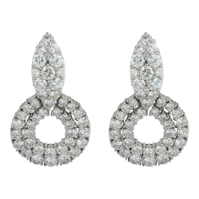 Vintage Gia 15.96 Carat Total Weight Diamond Platinum Cocktail Earrings, A Pair For Sale