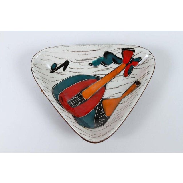 Mid 20th Century Set of Four Italian Leather-Backed Ceramic Dishes Florence, Circa 1950 For Sale - Image 5 of 18