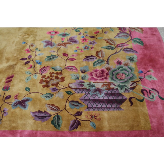1950s Antique Chinese Art Deco Hand Knotted Wool Rug, 8'10x11'7 For Sale - Image 5 of 5