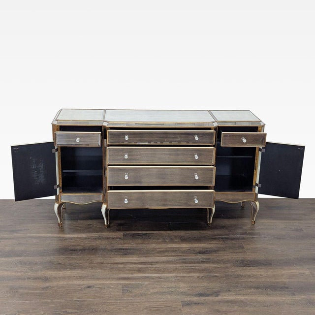 Traditional Collette Antique Mirrored Breakfront Server For Sale - Image 3 of 9
