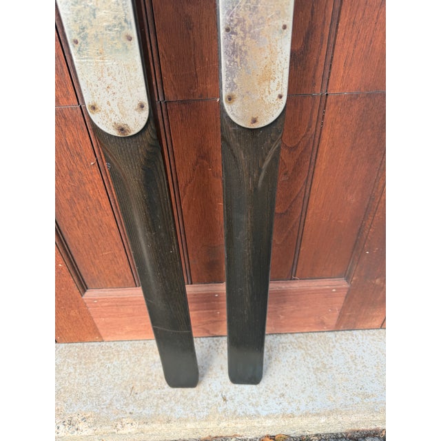 Brown Antique Paris Mfg. Co. Wooden Skis – South Paris, Maine – Vintage Downhill Skis With Original Metal Bindings – Rustic Ski Lodge Wall Decor For Sale - Image 8 of 16