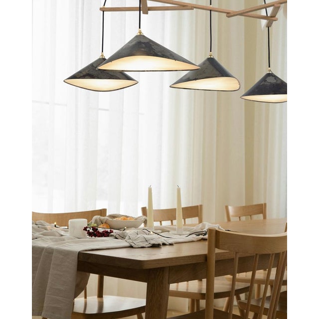 Mid-Century Modern Emily Group of Seven Handmade Hanging Lamp with Oxidized Steel Shade from Moss Objects For Sale - Image 3 of 7