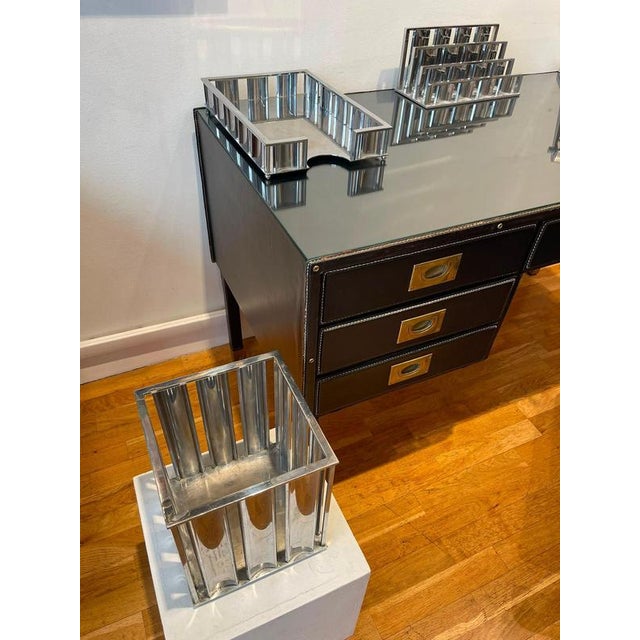 Modern Chrome-Plated Metal Desk Set by Jacques Adnet, 1930s, Set of 3 For Sale - Image 3 of 18