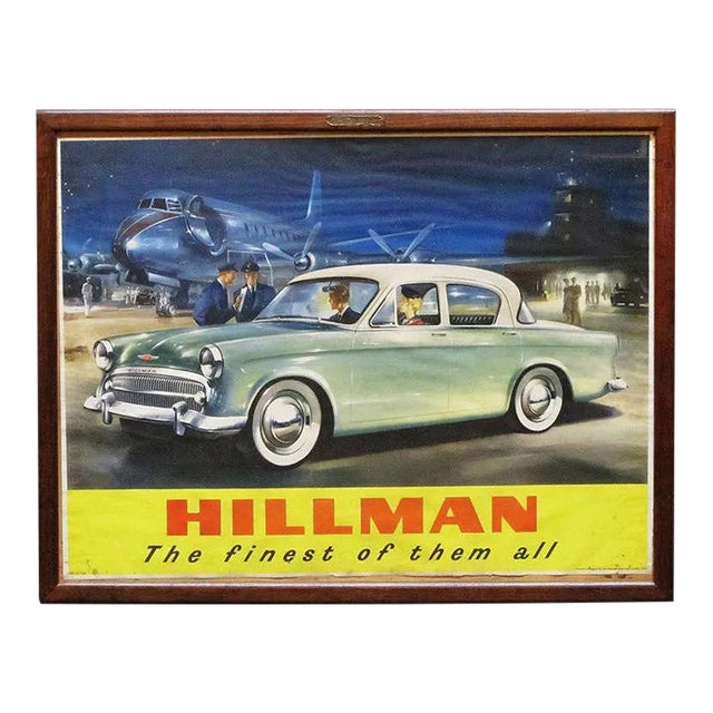 Large English Hillman Car Print, Framed Under Glass For Sale