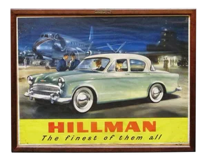 Large English Hillman Car Print, Framed Under Glass