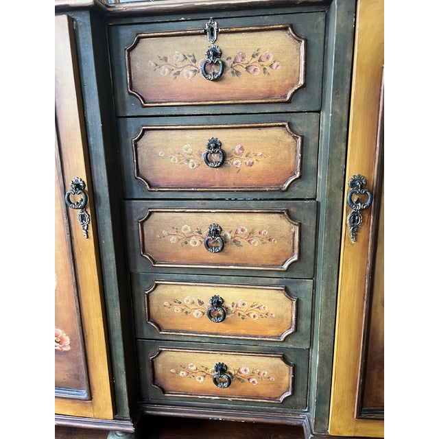 1990s Floral French Provincial Buffet Handmade Cabinet With 2-Door Sideboard and Drawers Solid Wood For Sale - Image 11 of 12