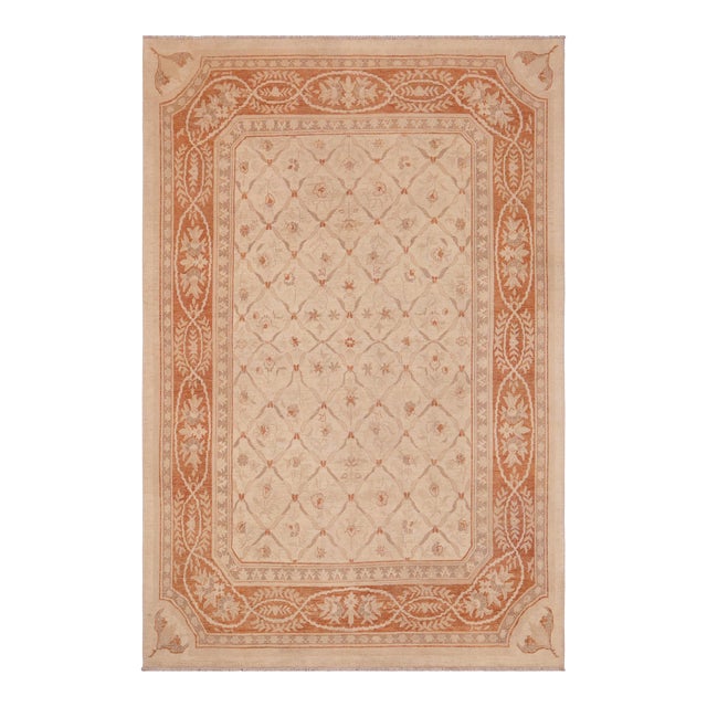 Shabby Chic Ziegler Beige Copper Hand-Knotted Wool Rug - 8'11'' X 12'1'' For Sale