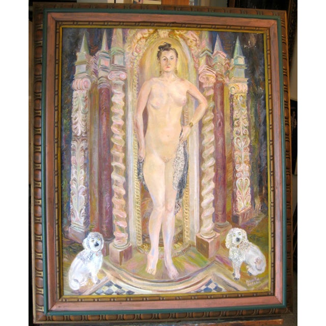 Vintage Mid-Century Annita Delano Nude Portrait With Dogs Painting For Sale - Image 10 of 10