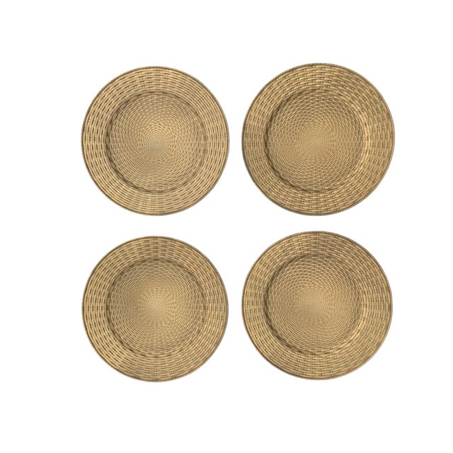 Farmhouse Trompe Loleil Faux Woven Wicker Charger Plates- Set of 4 For Sale - Image 3 of 12