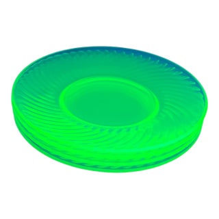 Set of 4 Transparent Green Uramium Glass Salad Plates Early 20th Century For Sale