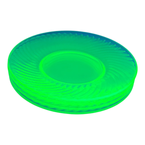 Set of 4 Transparent Green Uramium Glass Salad Plates Early 20th Century