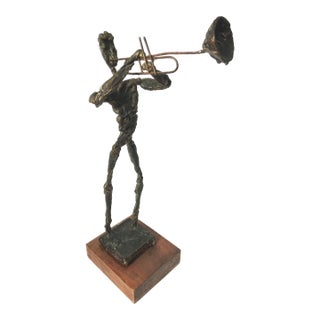 1970s Unusual Brutalist Mid Century Sculpture Jazz Trumpet Player Wire & Fiberglass For Sale