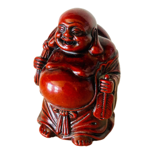 Vintage Red Resin Buddha Statue Figurine Fulong Mark