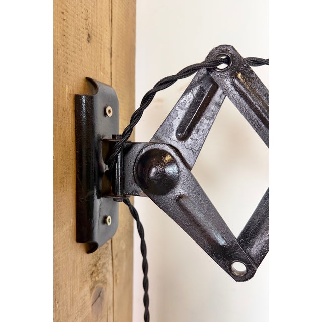 Industrial Black Enamel Scissor Wall Lamp, 1950s For Sale - Image 16 of 18
