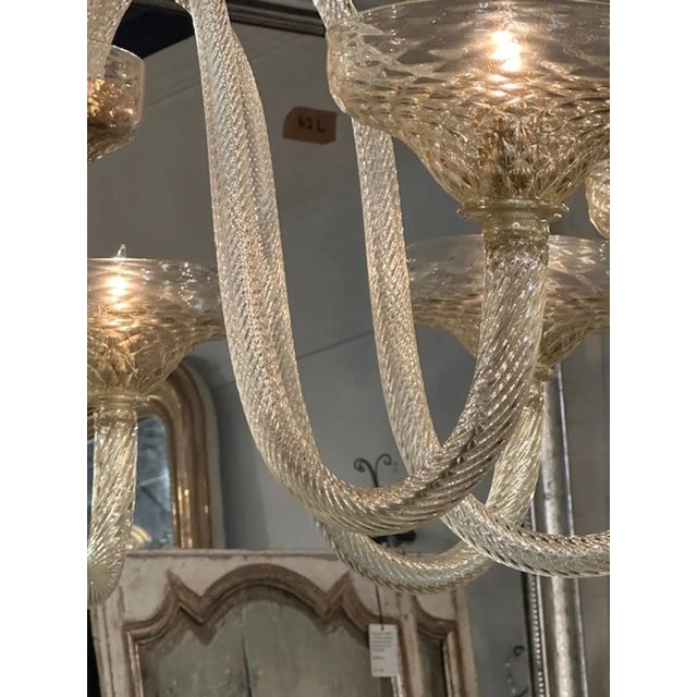 Glass Large Scale Two-Tiered Gold Murano Glass Chandelier For Sale - Image 7 of 9
