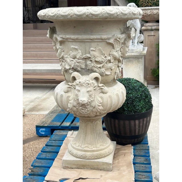 Pair of Large French Cast Garden Vases After the Models of Jean-Baptiste Pigalle For Sale - Image 10 of 13