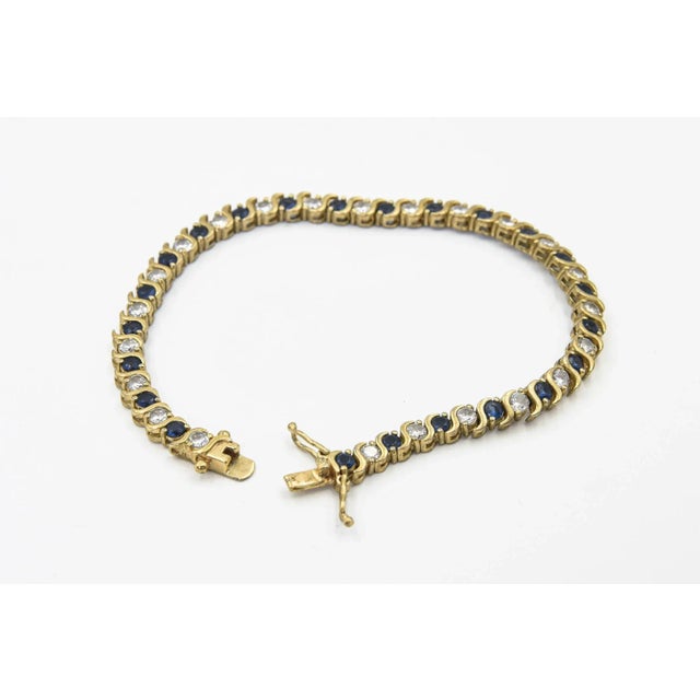 Costume Sapphire and Diamond Tennis Line Gold Tone Bracelet For Sale In Miami - Image 6 of 8