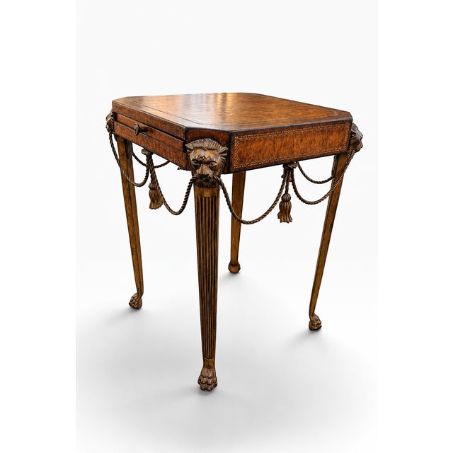 Theodore Alexander Attributed Neoclassical Lion-Head Tooled Leather Drink Table For Sale - Image 9 of 14