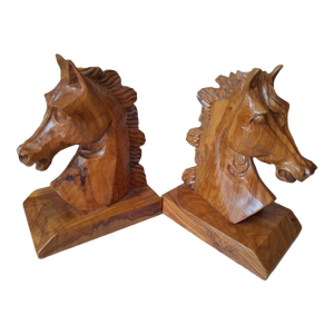 Vintage MCM Exquisite Beechwood Hand Carved Horse Head Bookends-Pair