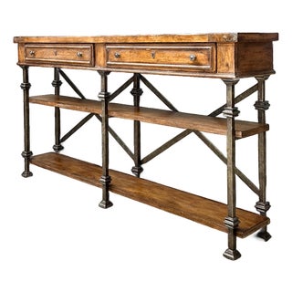 Vintage Stanley Wood and Iron Console Table For Sale
