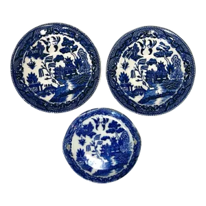 Collection of Early 1900's Chinoiserie Decorated Willow Transferware Small Plates- Set of 3