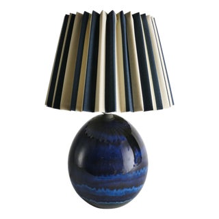 Blue Stoneware Table Lamp by Carl-Harry Stålhane, Sweden, 1970s For Sale
