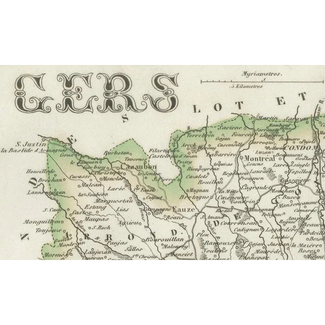 This 19th-century engraved and hand-colored map of the department of Gers in southwestern France was created by Alexandre...