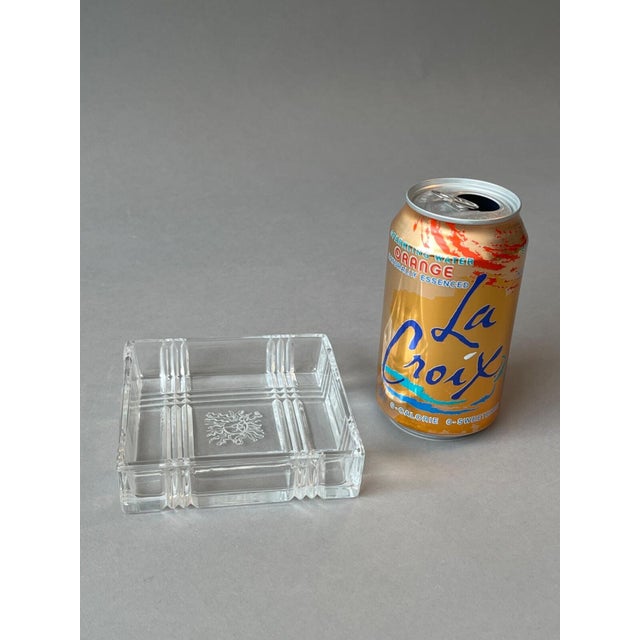 Contemporary Cut Glass Crystal 4.25" Square Ashtray Trinket Tray W/ Etched Sun Vintage For Sale - Image 3 of 4