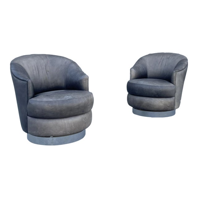 Vintage Leather Chrome Swivel Chairs by J Robert Scott- a Pair For Sale