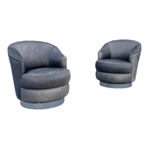 Vintage Leather Chrome Swivel Chairs by J Robert Scott- a Pair