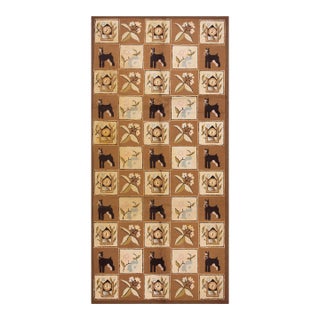 1970s Brown Vintage Animal Design Folk Art American Hooked Carpet Wool Rug For Sale