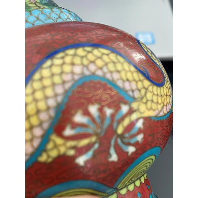 Antique Petite Chinese Dragon Cloisonné Garlic-Head Vases - a Pair For Sale - Image 10 of 11