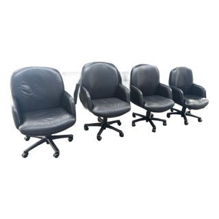 Vecta Litho Usa Set of 4 Used Black Leather Executive Swivel Office Chair For Sale